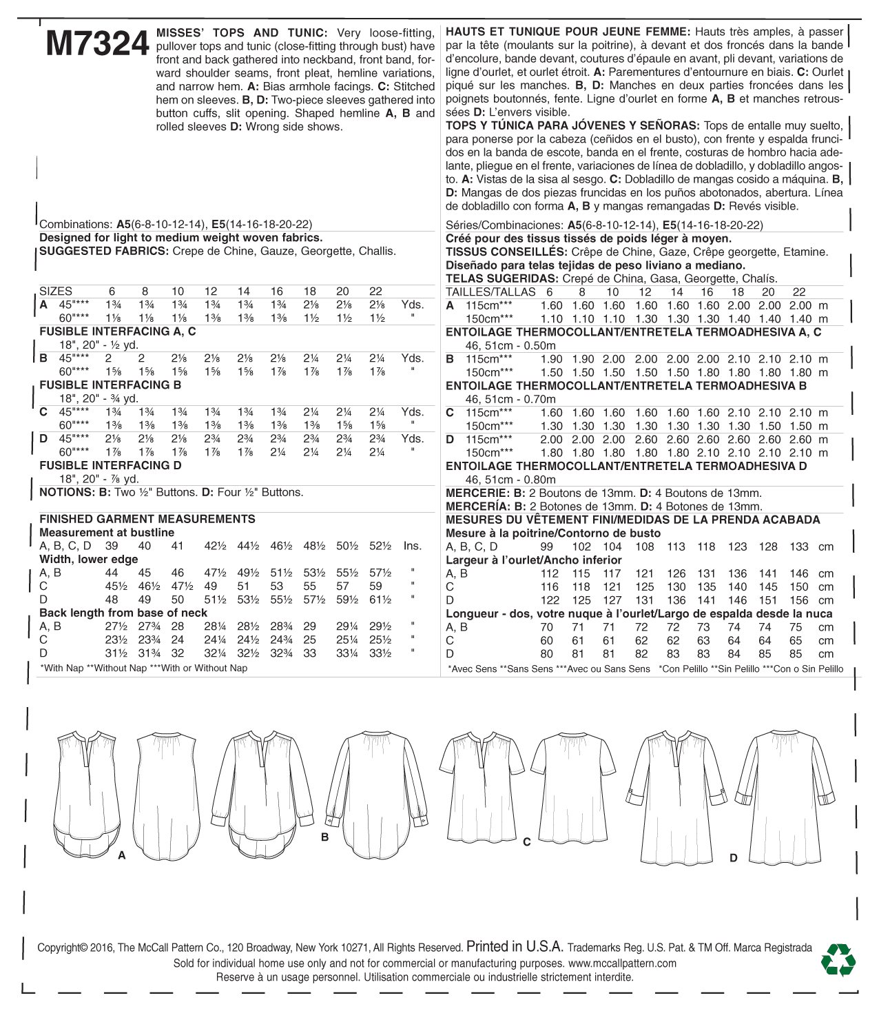 McCalls Tops and Tunic M7324 - Image 9